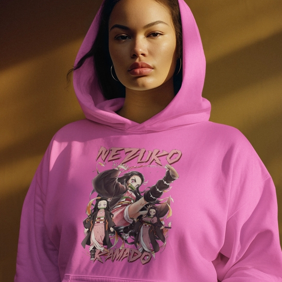 Gildan Black Hoodie with Nezuko Kamado Anime Design - Picture 2 of 4